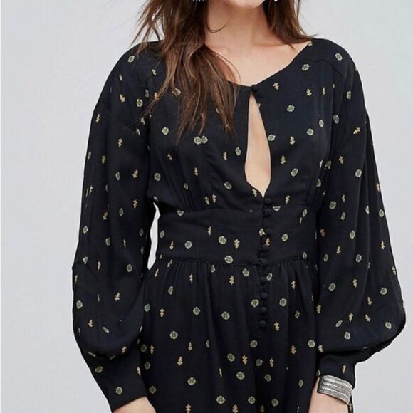Free People love grows keyhole black button down playsuit romper - Picture 2 of 8